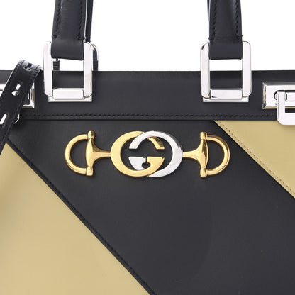 Gucci Smooth Calfskin Diagonal Striped Small Zumi Top Handle Bag Black Beige 9 of 9