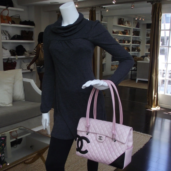 Chanel Calfskin Quilted Large Cambon Flap Pink Black 2 of 13