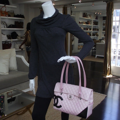 Chanel Calfskin Quilted Large Cambon Flap Pink Black 2 of 13