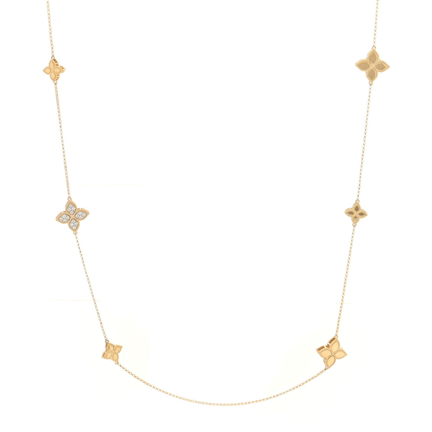 18K Yellow Gold Diamond Princess Flower Station Necklace