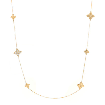 Roberto Coin 18K Yellow Gold Diamond Princess Flower Station Necklace 1 of 4