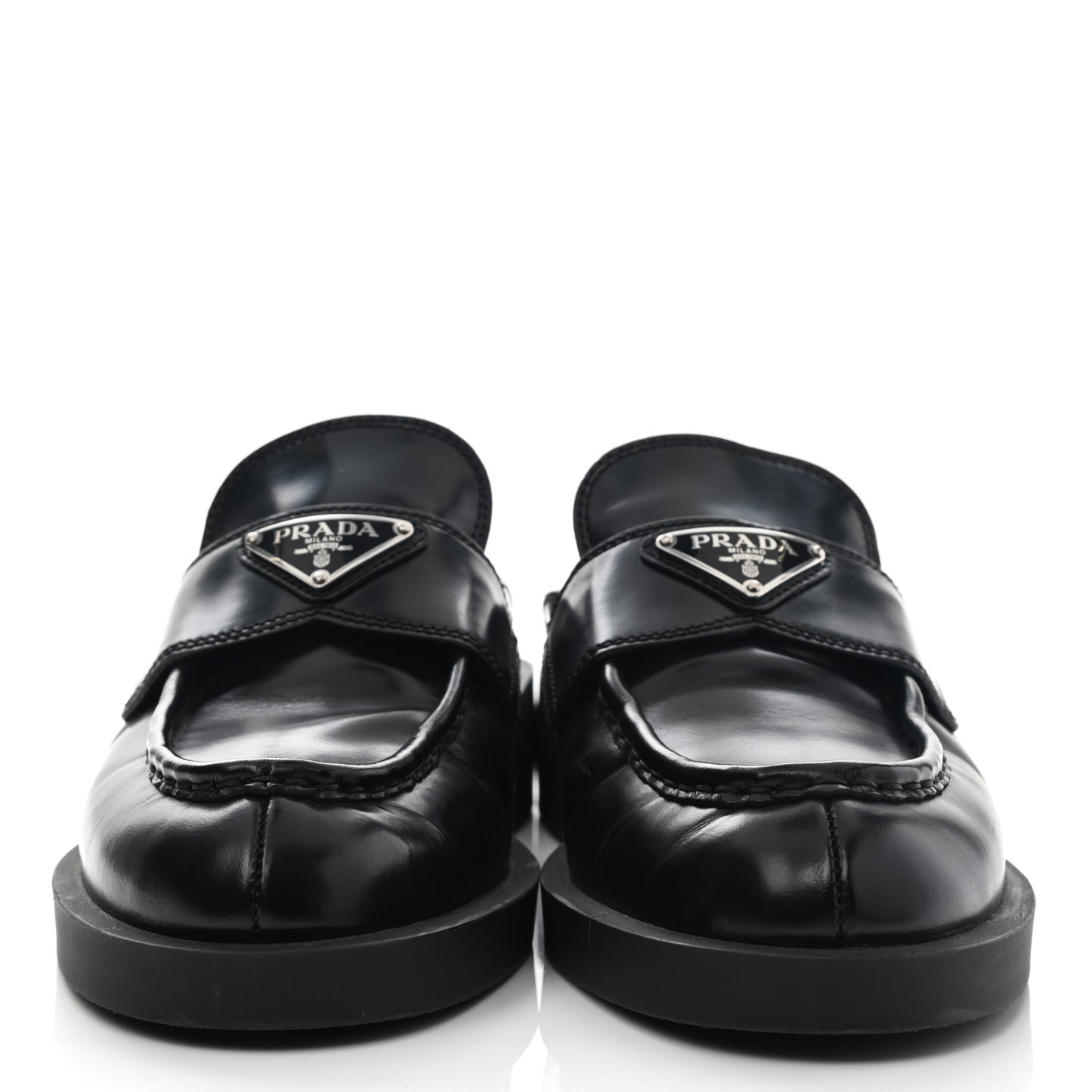 Spazzolato Metal Triangle Logo 40mm Loafer Mules 39 Black