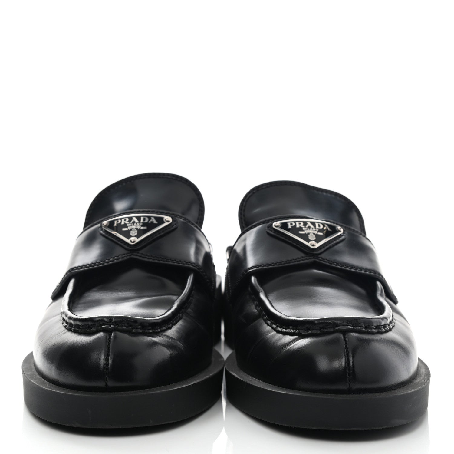 Prada Spazzolato Metal Triangle Logo 40mm Loafer Mules 39 Black 2 of 11