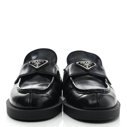 Prada Spazzolato Metal Triangle Logo 40mm Loafer Mules 39 Black 2 of 11