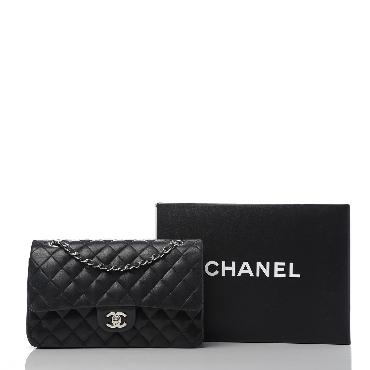 Lambskin Quilted Medium Double Flap Black