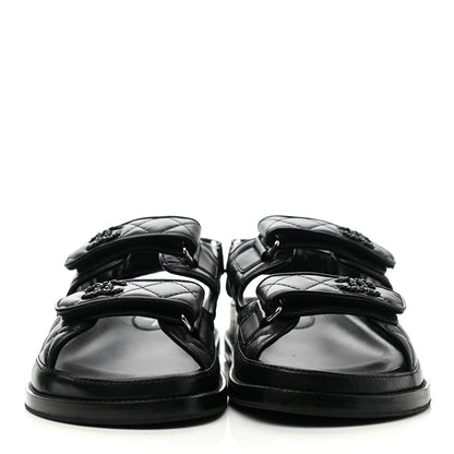 Chanel Lambskin Velcro Dad Sandals 38 Black 2 of 9