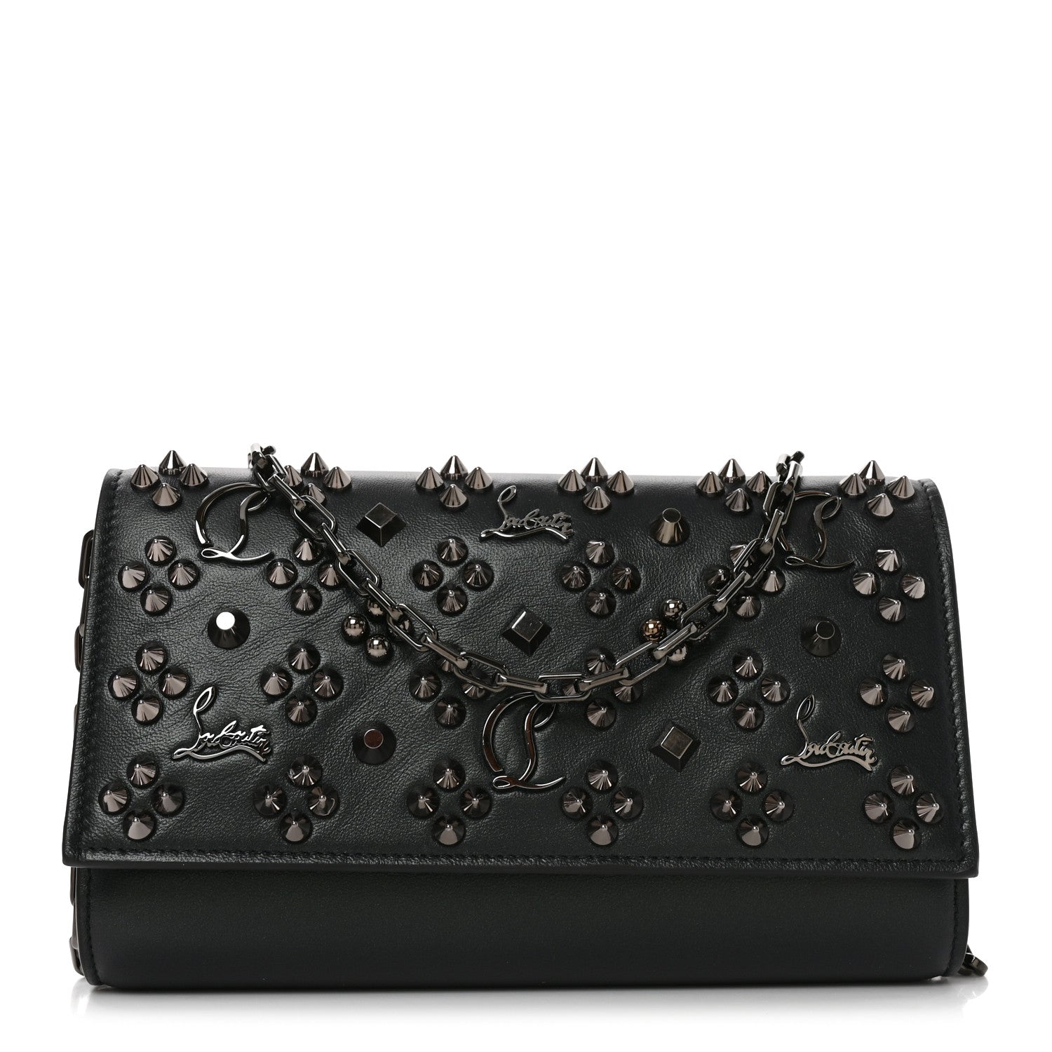 Christian Louboutin Calfskin Spikes Loubinthesky Paloma Clutch Zaffiro Zaffiro 1 of 9