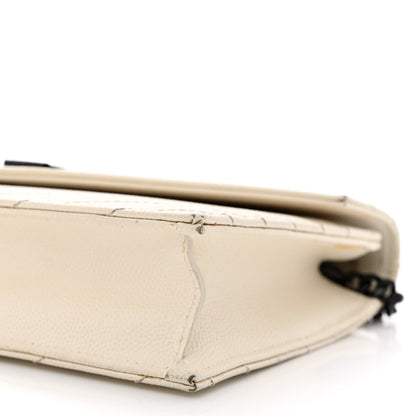Saint Laurent Grain De Poudre Matelasse Chevron Monogram Envelope Chain Wallet Dove White 11 of 18