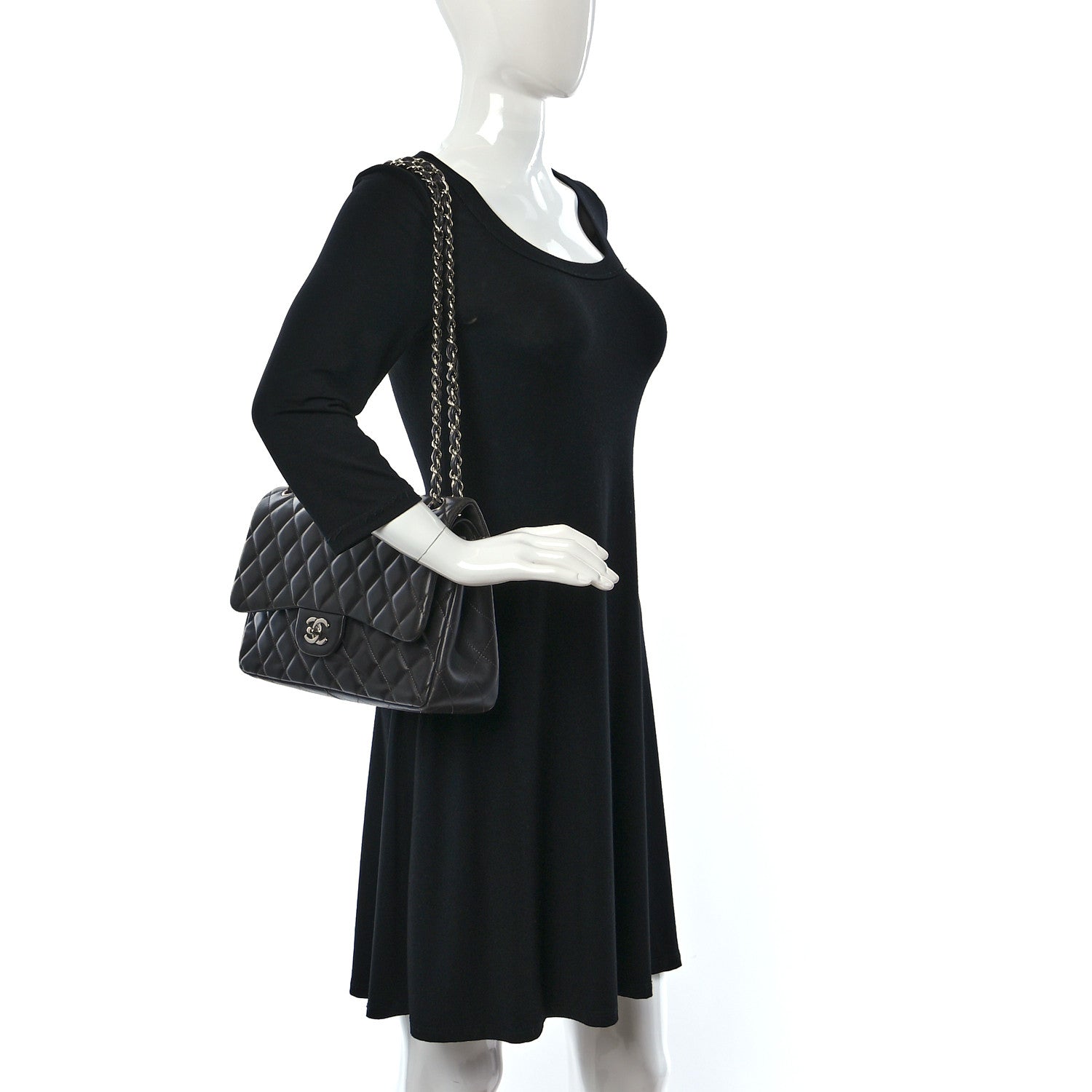 Chanel Lambskin Quilted Jumbo Double Flap Dark Grey 2 of 13
