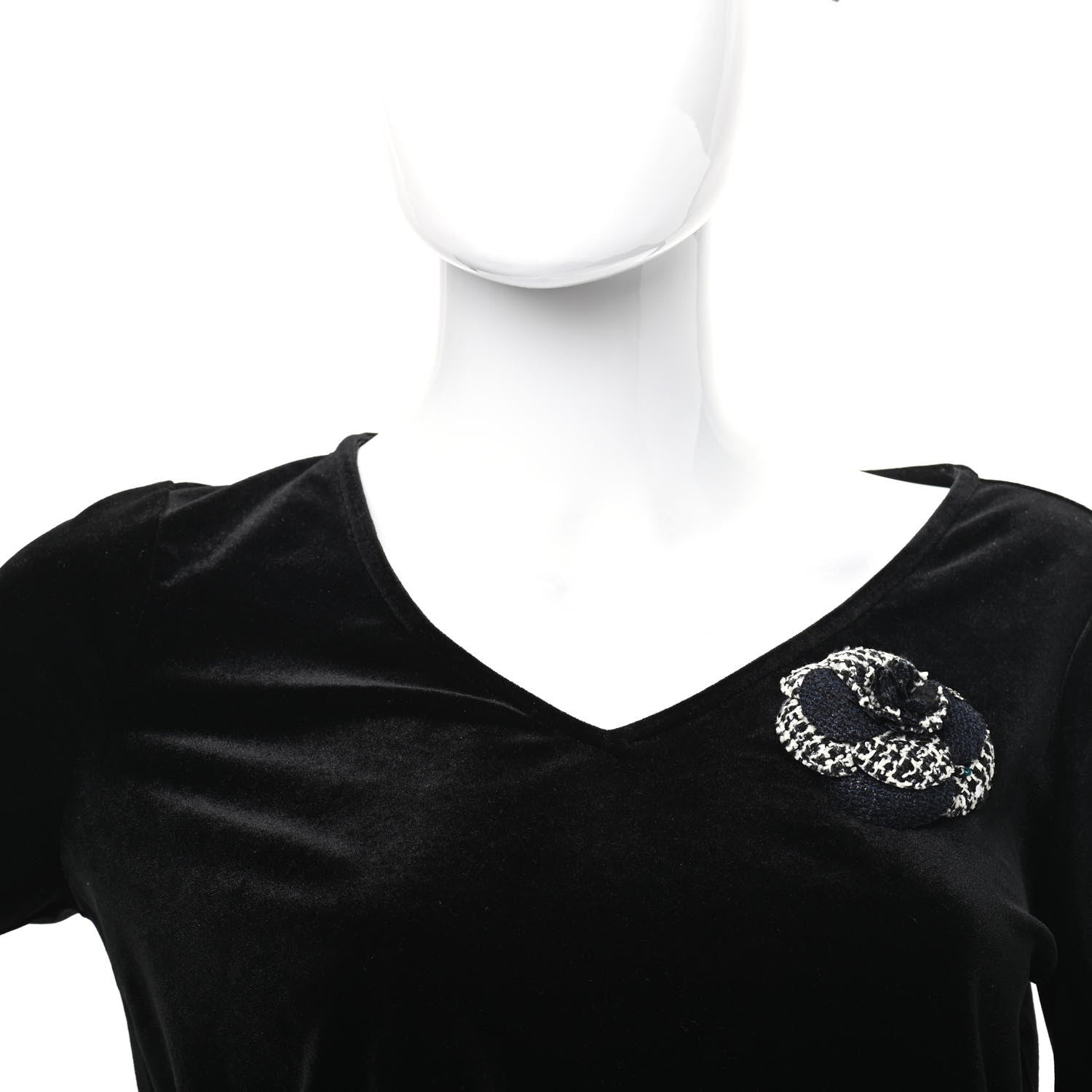 Chanel Tweed Camellia Brooch Navy Black White 2 of 4