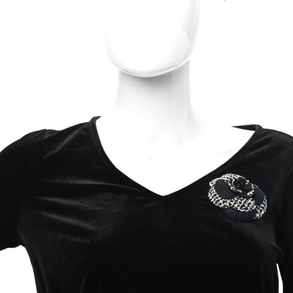 Chanel Tweed Camellia Brooch Navy Black White 2 of 4