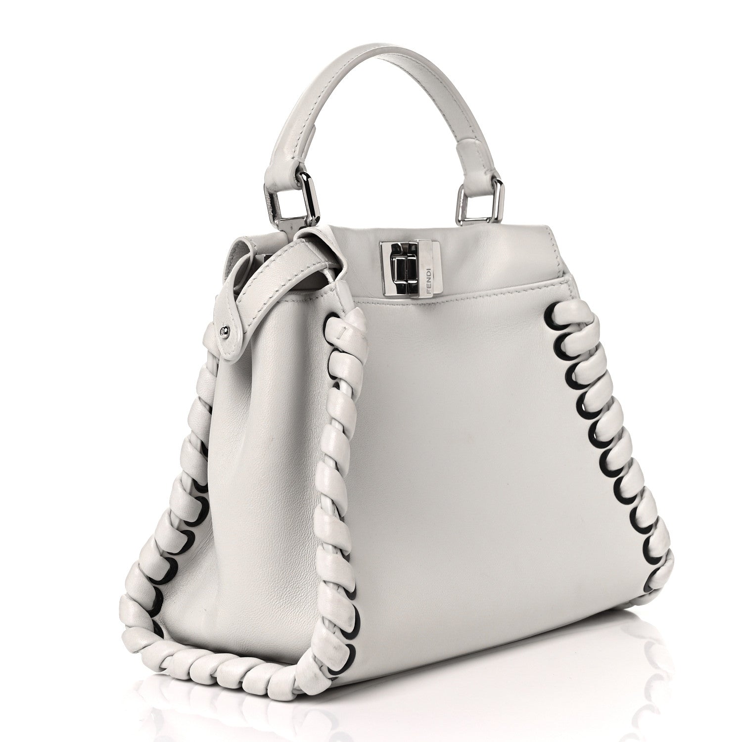 Fendi Nappa Lace Up Mini Peekaboo Iconic Satchel Bianco Carta 3 of 9