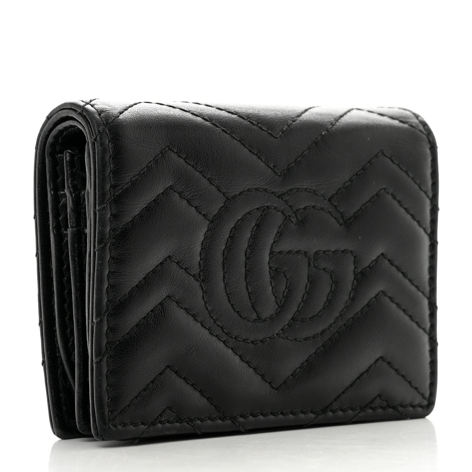 Gucci Calfskin Matelasse GG Marmont Card Case Wallet Black 3 of 9