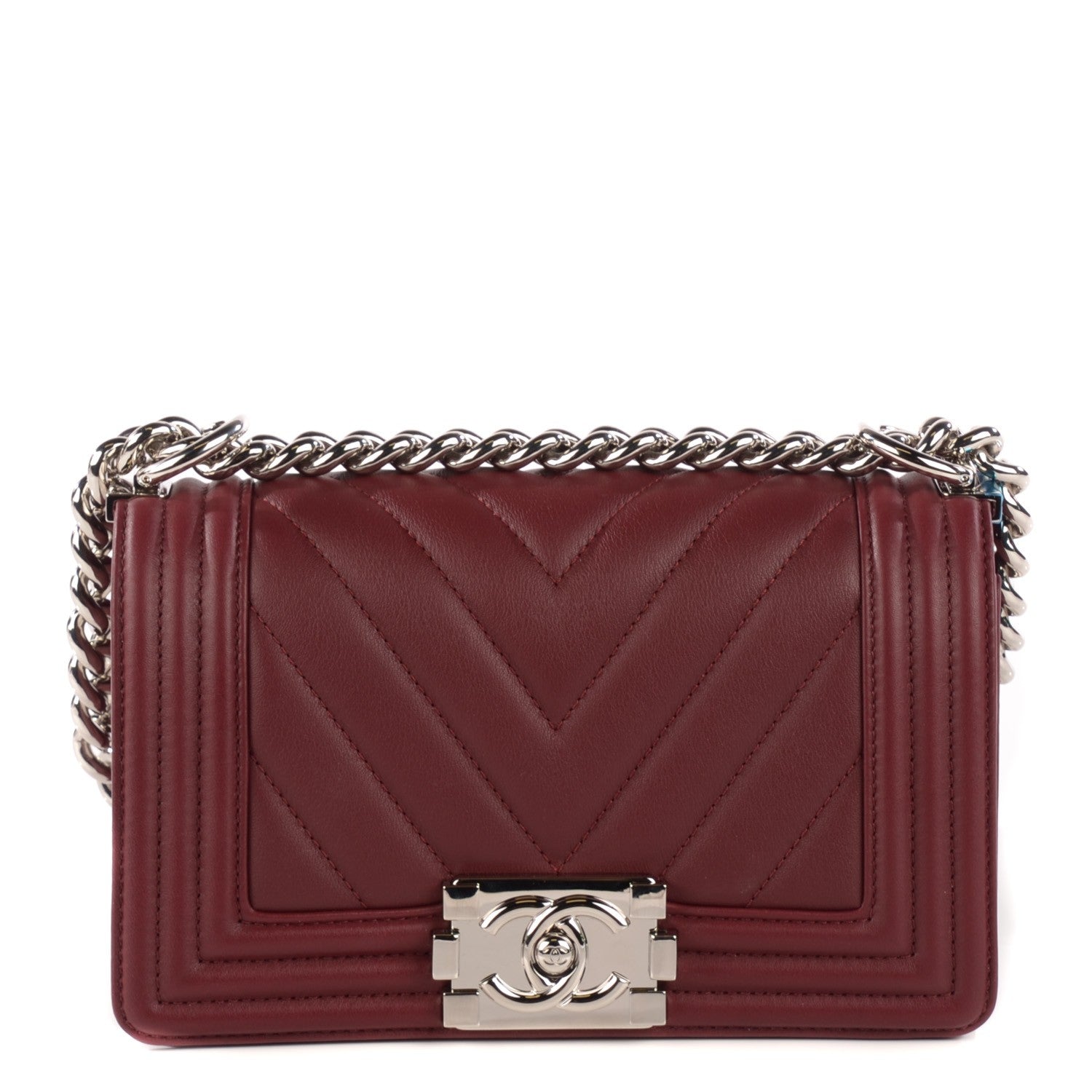 Chanel Calfskin Chevron Quilted Small Boy Flap Burgundy 1 of 8