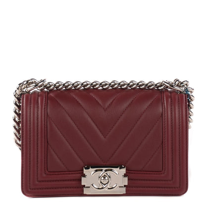 Chanel Calfskin Chevron Quilted Small Boy Flap Burgundy 1 of 8