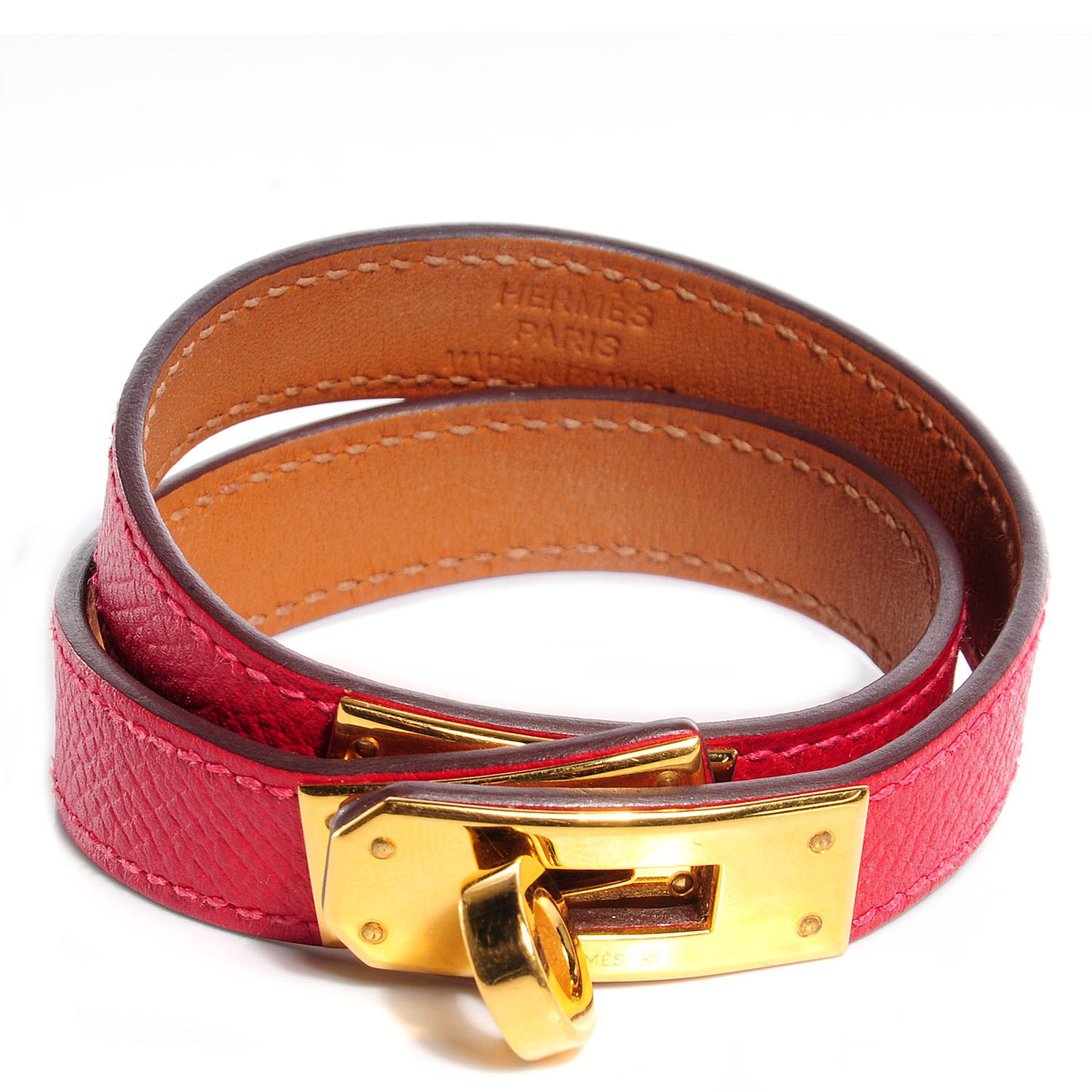 Epsom Kelly Double Tour Bracelet Small Rouge Casaque