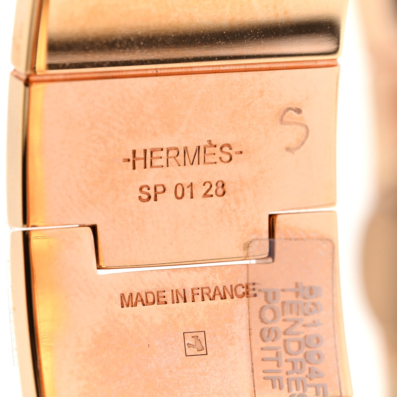 Hermes Enamel Printed Wide Charniere Tendresse Feline Tattoo Hinged Bracelet S Positif Negatif 4 of 5