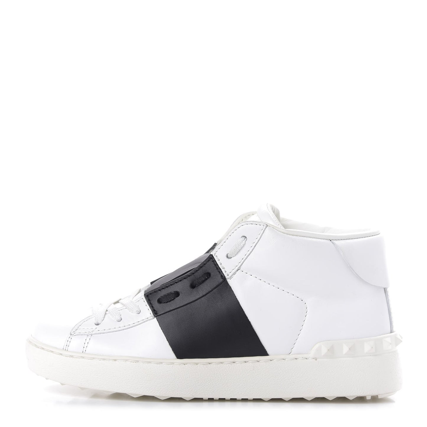 Calfskin Womens Rockstud Open High Top Sneakers 37 White Black