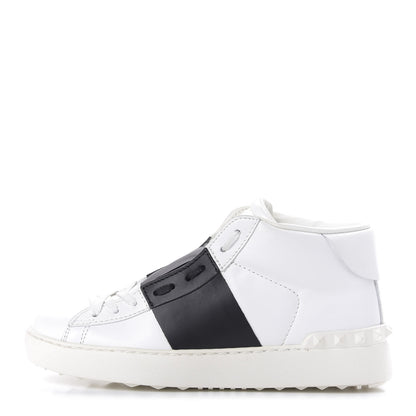 Valentino Garavani Calfskin Womens Rockstud Open High Top Sneakers 37 White Black 1 of 9