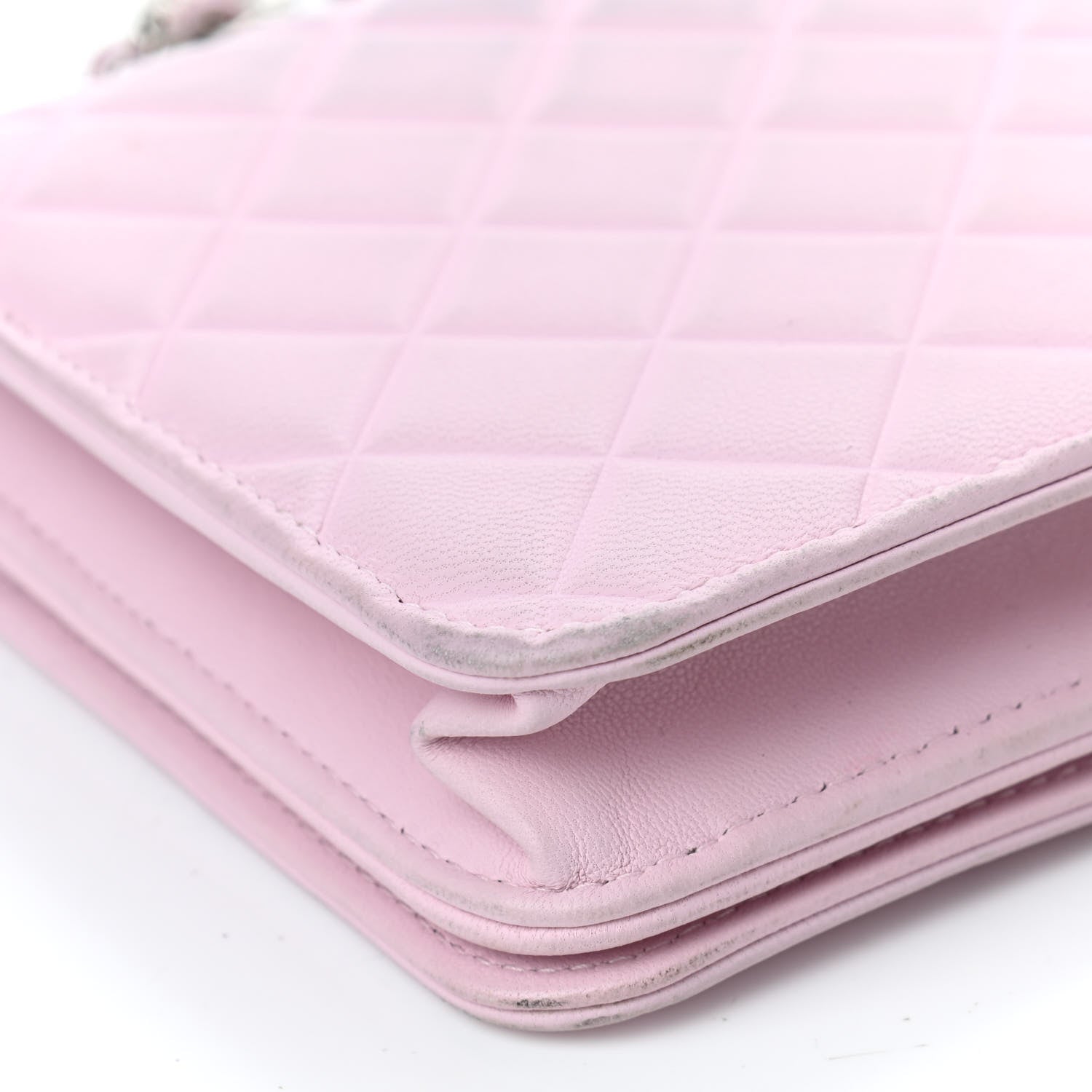 Chanel Goatskin Quilted Diamond CC Wallet On Chain WOC Pink 11 of 15