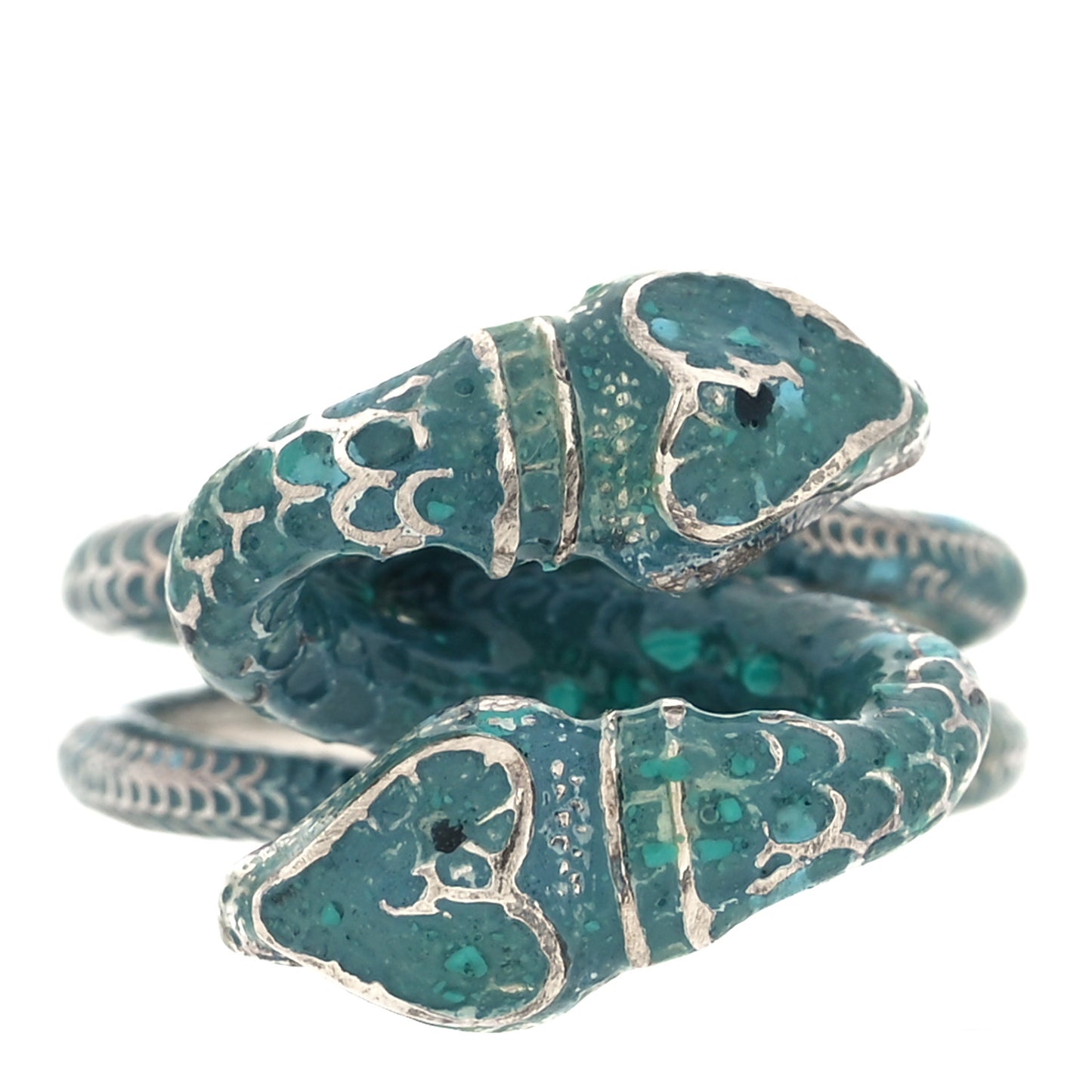 Sterling Silver Enamel Gucci Garden Double Snake Ring Blue 53 6.5