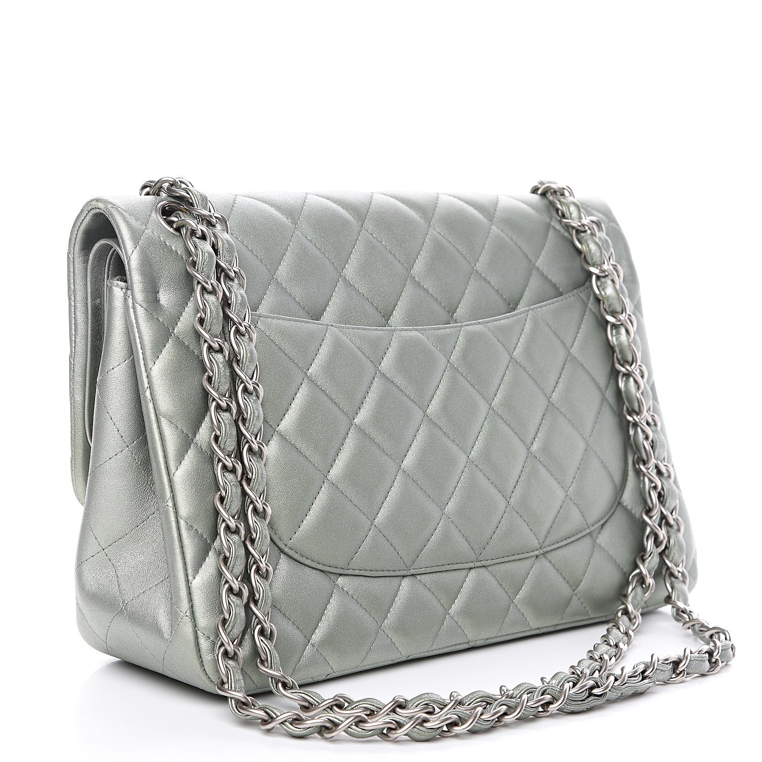Chanel Metallic Lambskin Quilted Jumbo Double Flap Green 2 of 16