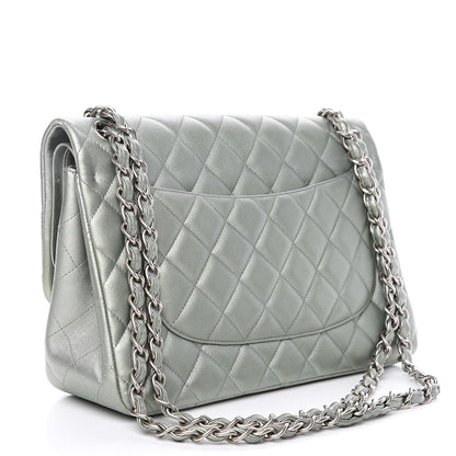 Chanel Metallic Lambskin Quilted Jumbo Double Flap Green 2 of 16