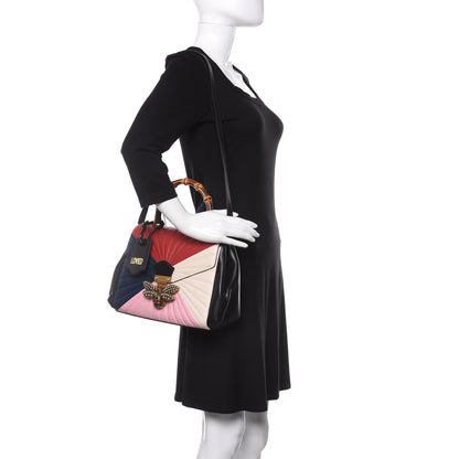 Gucci Calfskin Bamboo Trapuntata Queen Margaret Top Handle Bag Blue Agata Hibiscus Red Mystic White Sugar Pink 2 of 10
