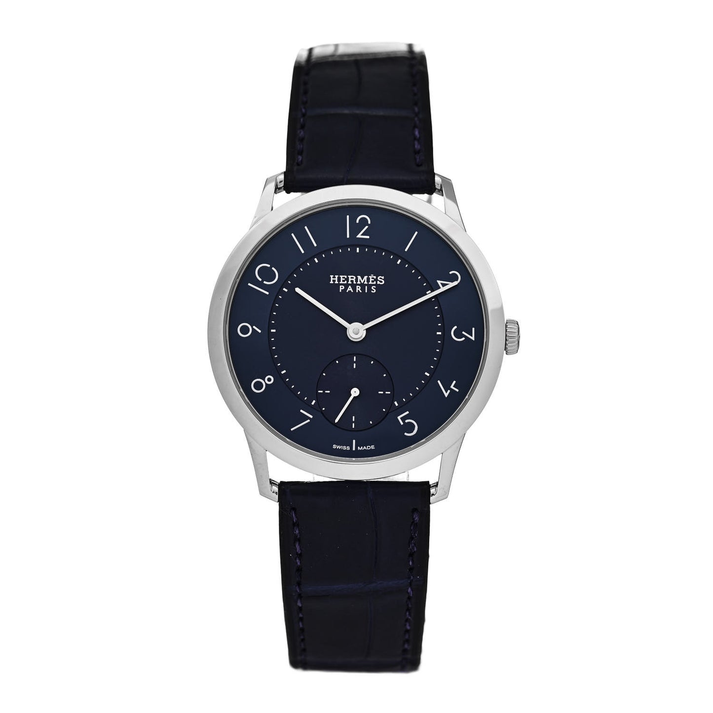 Stainless Steel Alligator 39.5mm Slim d'Hermes Automatic Watch Bleu Saphir