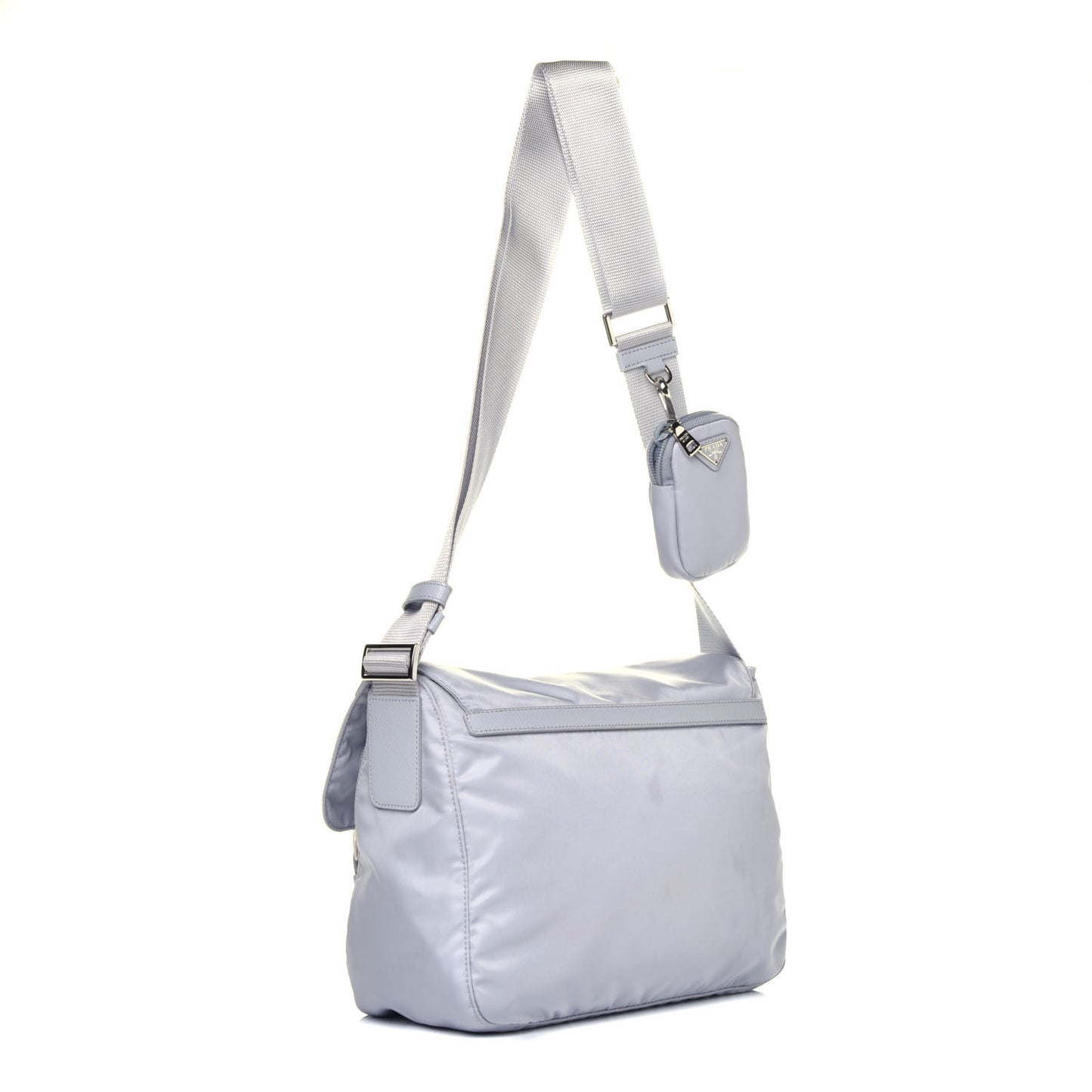 Re-Nylon Vela Saffiano Pocket Double Buckle Messenger Shoulder Bag Fiordaliso