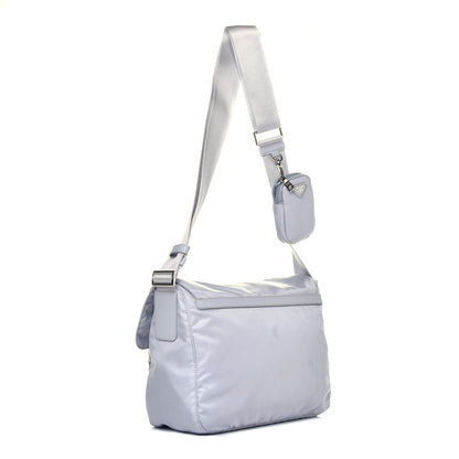 Prada Re-Nylon Vela Saffiano Pocket Double Buckle Messenger Shoulder Bag Fiordaliso 3 of 9