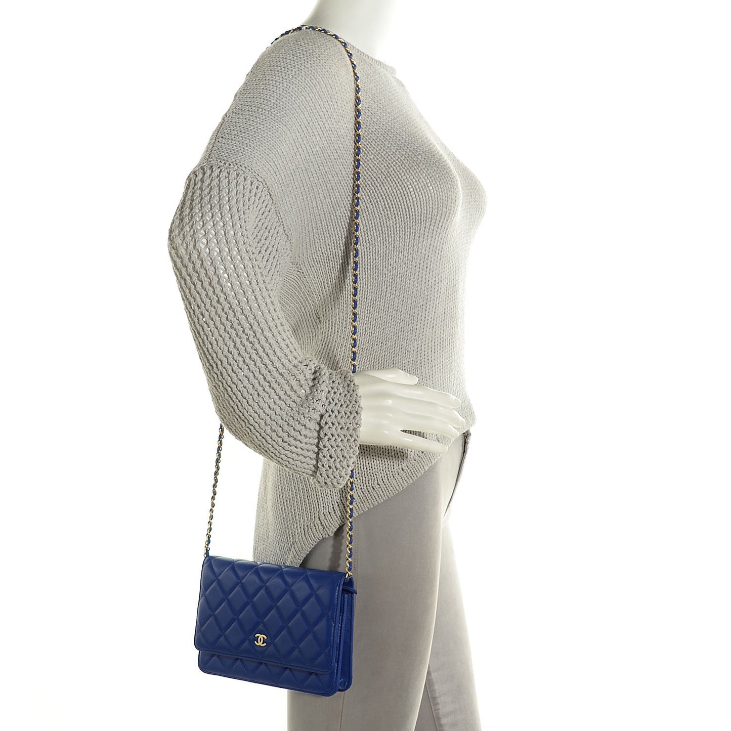 Lambskin Quilted Wallet On Chain WOC Dark Blue