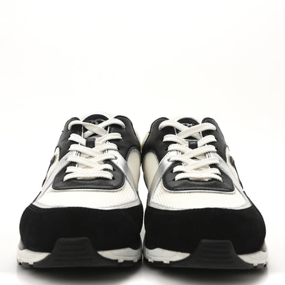 Chanel Mesh Suede Calfskin Grained Calfskin Womens CC Sneakers 40 Black White Silver 6 of 18