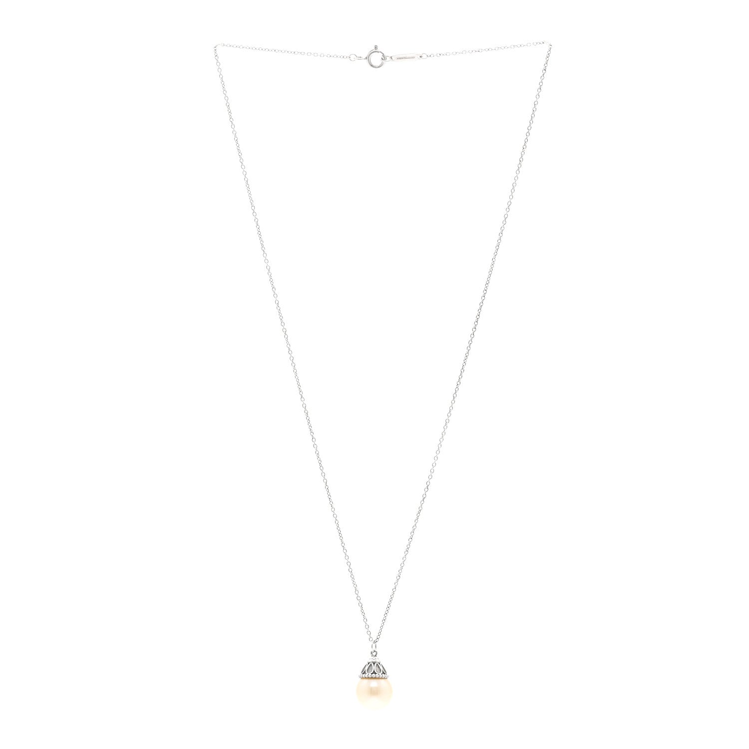 Tiffany Sterling Silver Freshwater Cultured Pearl Ziegfeld Drop Pendant Necklace 3 of 5
