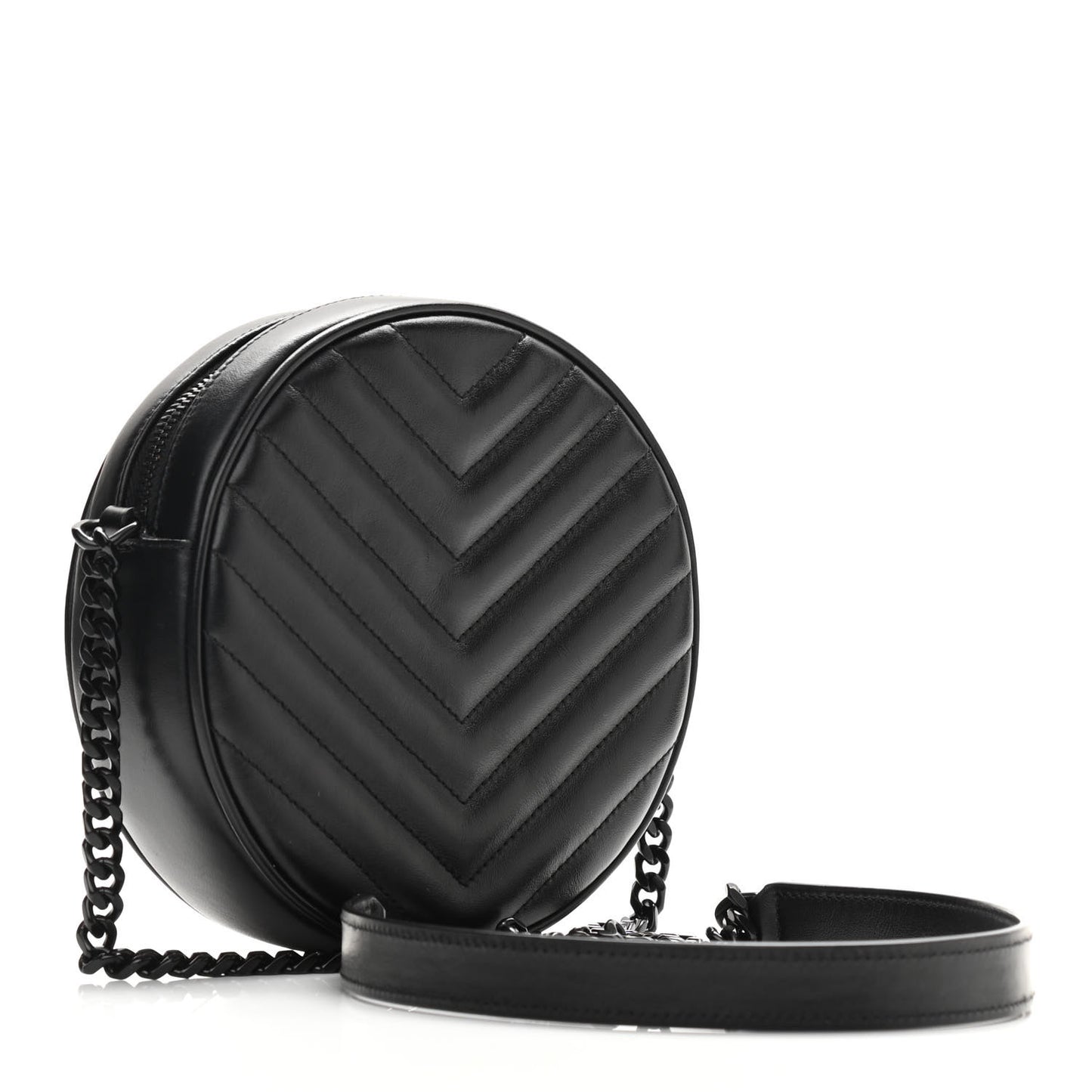 Calfskin Matelasse Chevron Round Vinyle Camera Bag Black