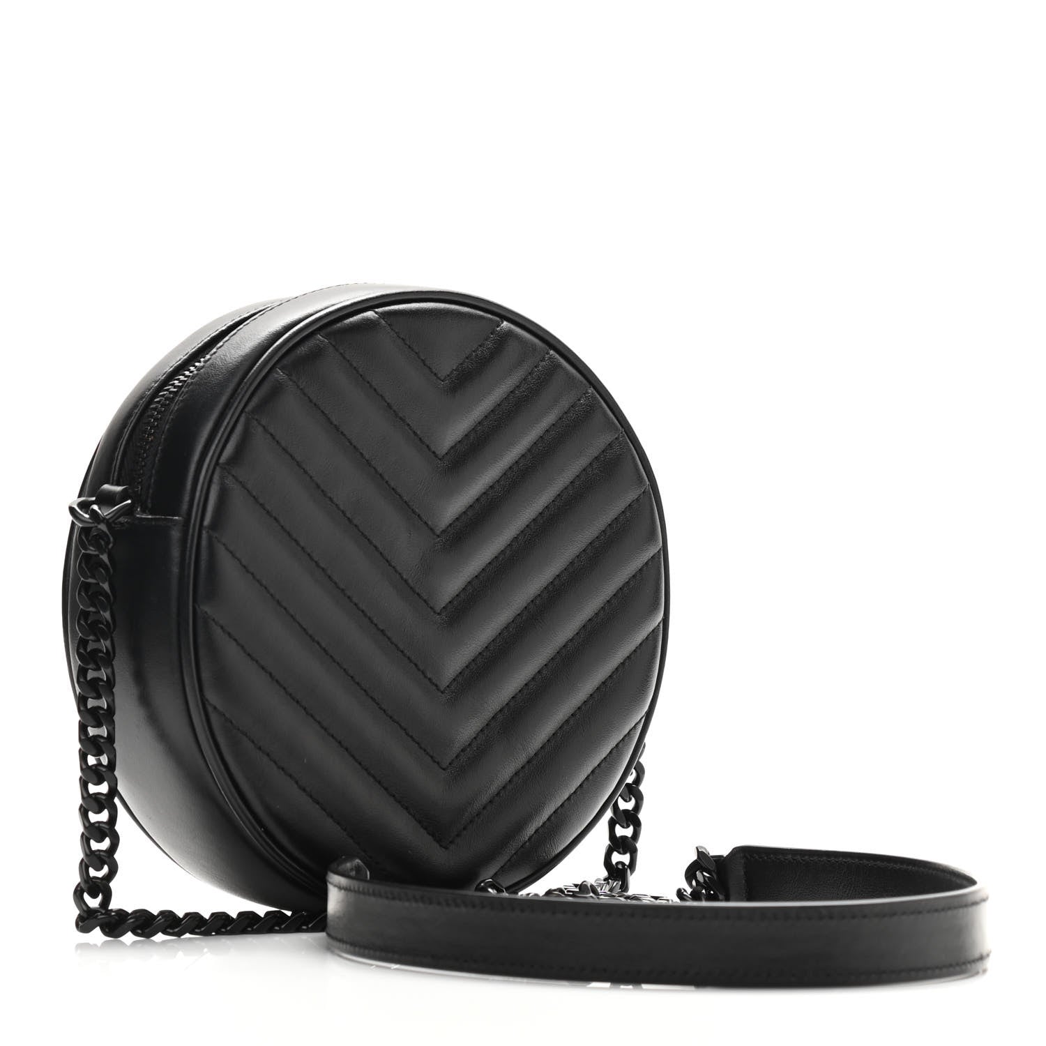 Saint Laurent Calfskin Matelasse Chevron Round Vinyle Camera Bag Black 3 of 9