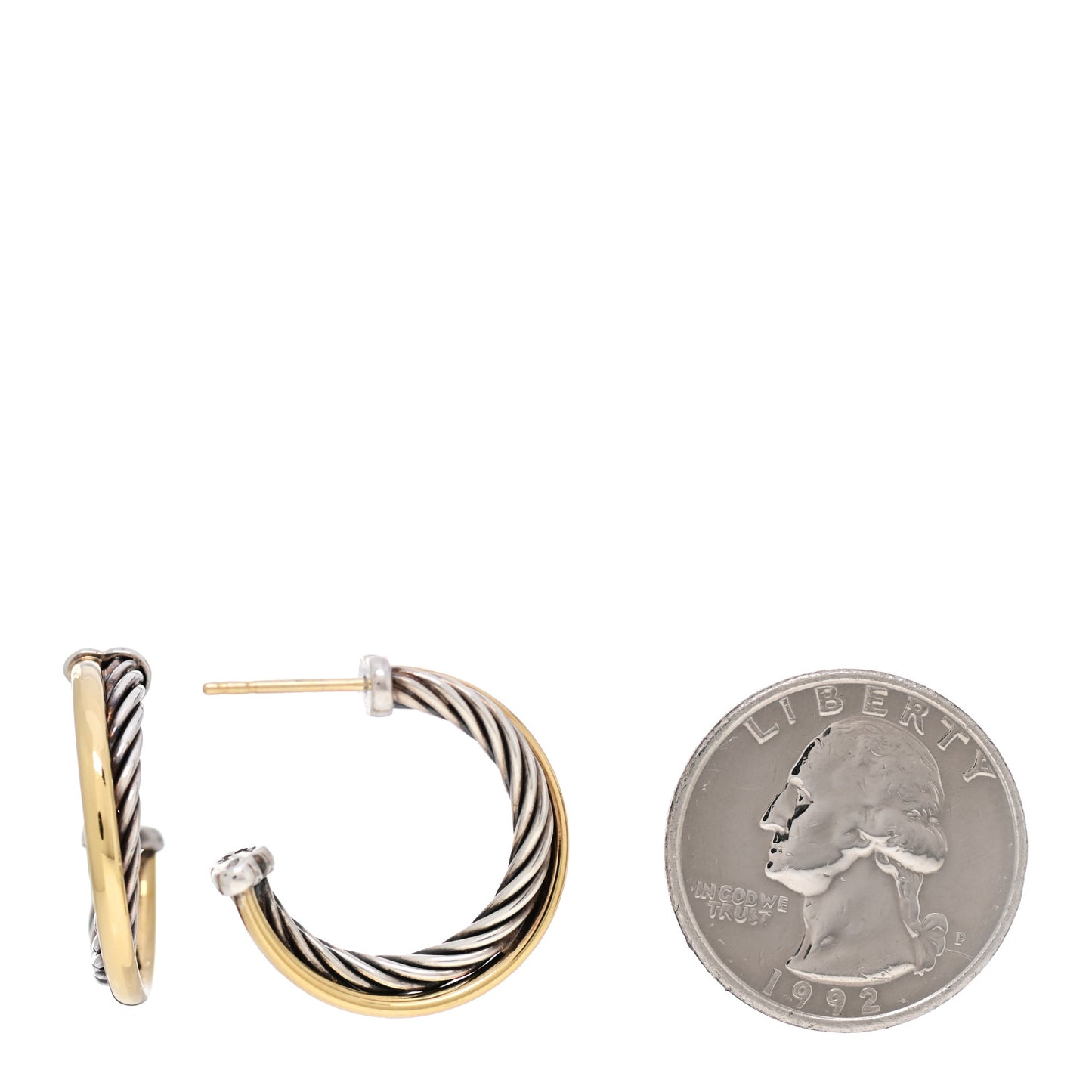 Sterling Silver 18K Yellow Gold 23mm Crossover Cable Hoop Earrings