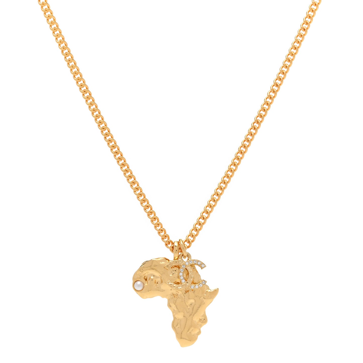 Crystal Pearl CC Africa Pendant Necklace Gold White