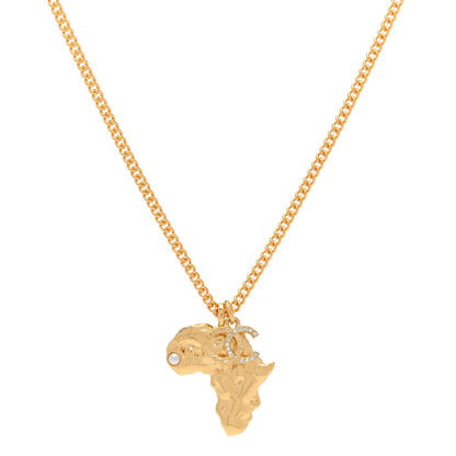 Chanel Crystal Pearl CC Africa Pendant Necklace Gold White 1 of 6
