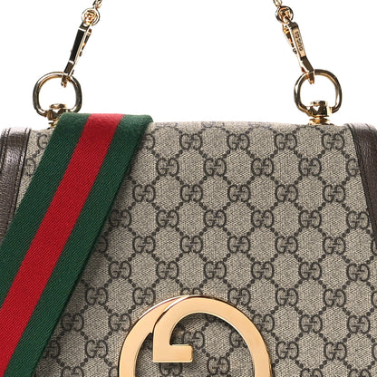 Gucci GG Supreme Monogram Textured Dollar Calfskin Web Medium Blondie Top Handle Shoulder Flap Bag Beige Ebony New Acero 8 of 11