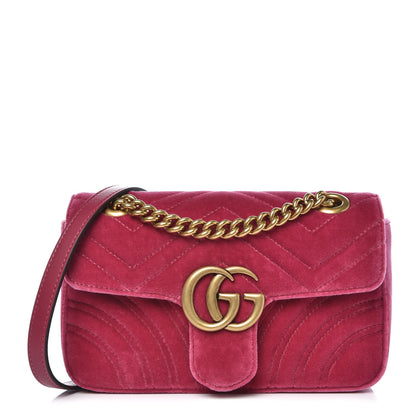 Gucci Velvet Matelasse Mini GG Marmont Shoulder Bag Light Raspberry Rose 1 of 7