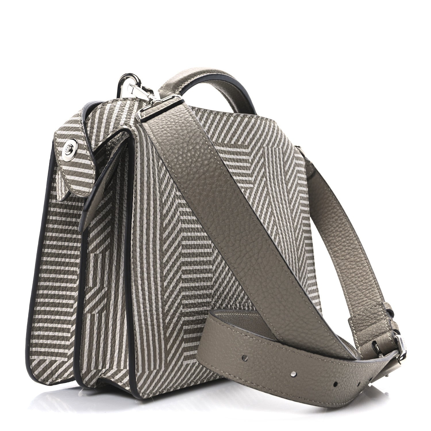 Fendi Cuoio Romano Striped Macro FF Bicolor Mini Peekaboo I SEE U Satchel Ghianda 3 of 9