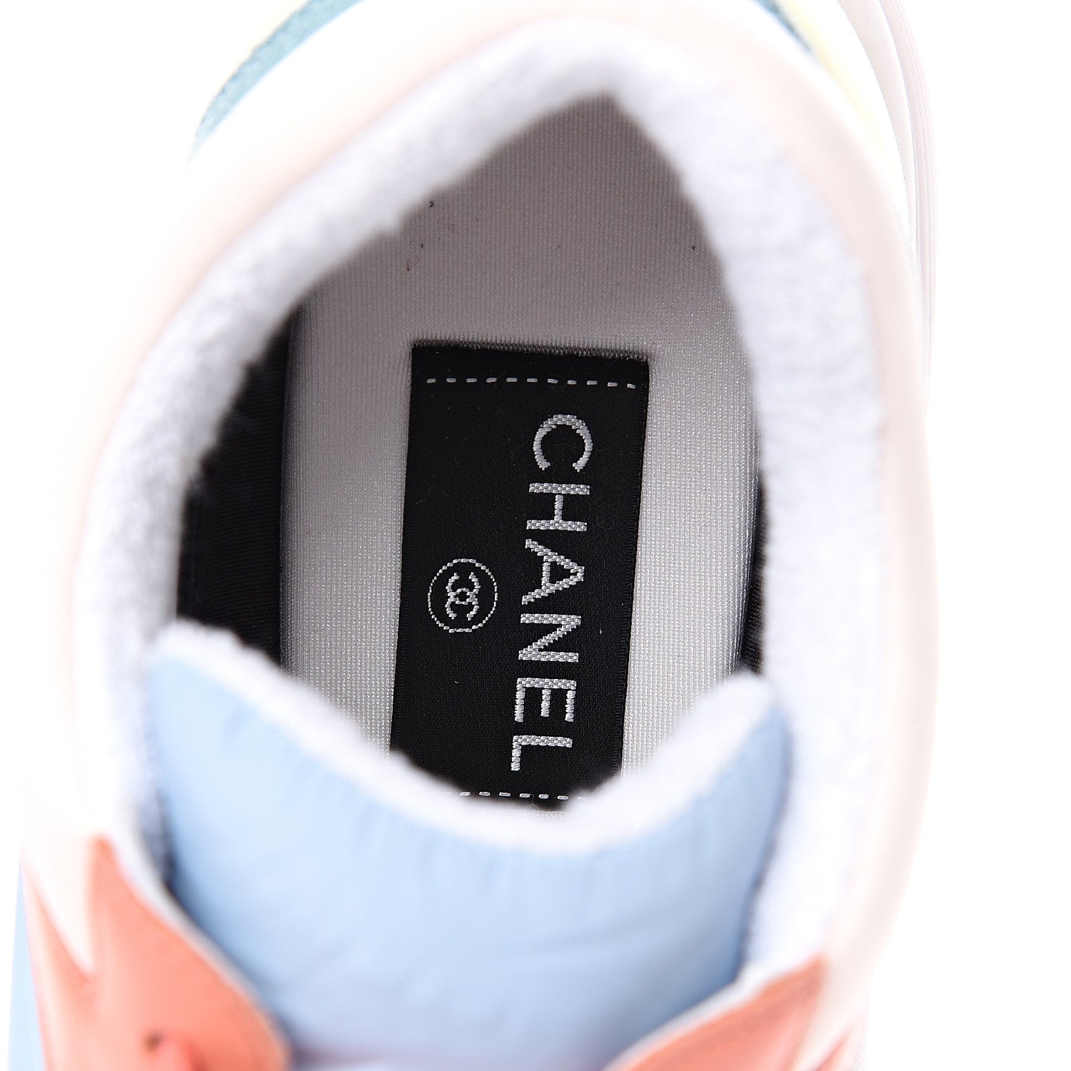 Chanel Nylon Lambskin Suede Calfskin CC Sneakers 40.5 Coral Light Blue White 7 of 9