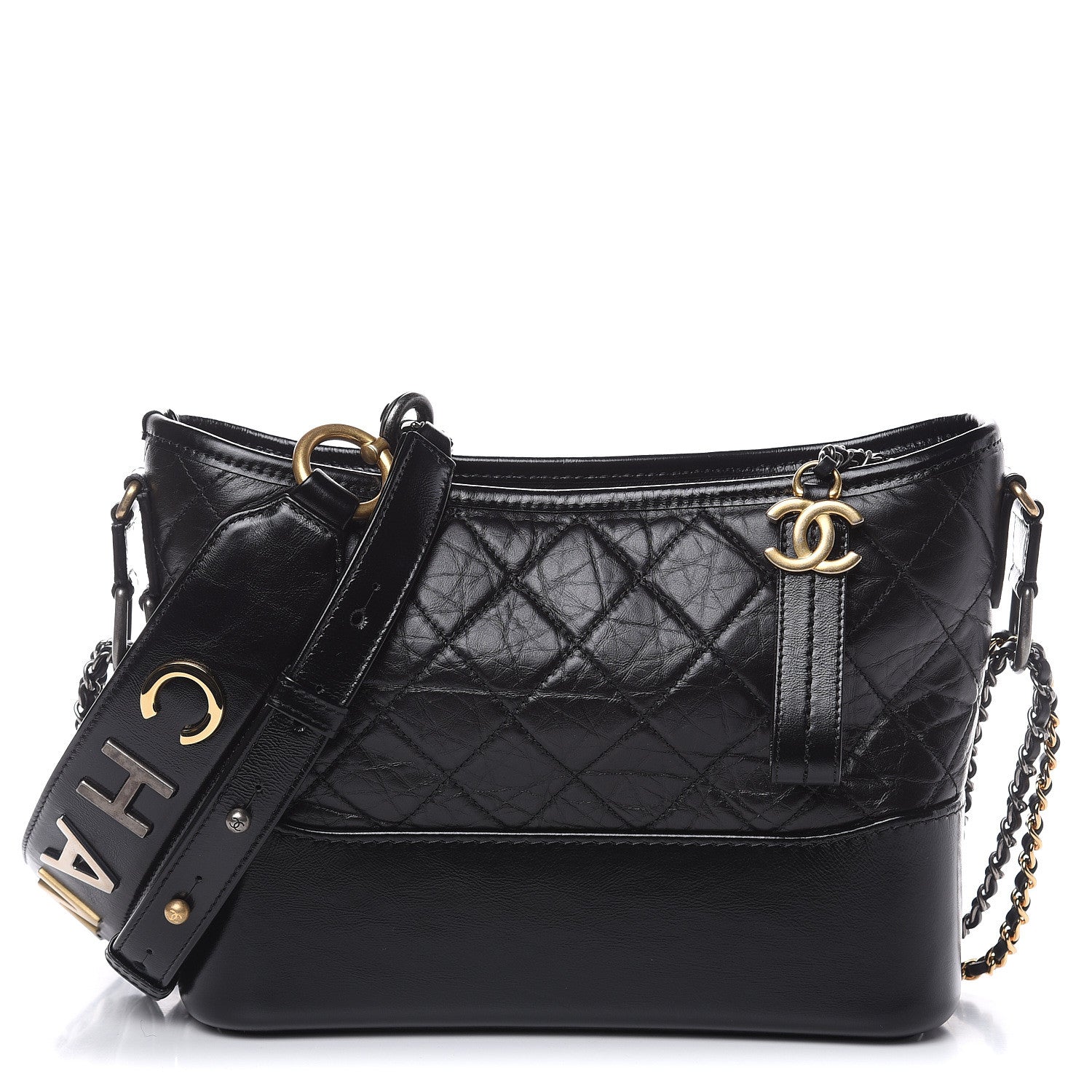 Chanel Aged Smooth Calfskin Quilted Medium Gabrielle Logo Hobo Black 1 of 10