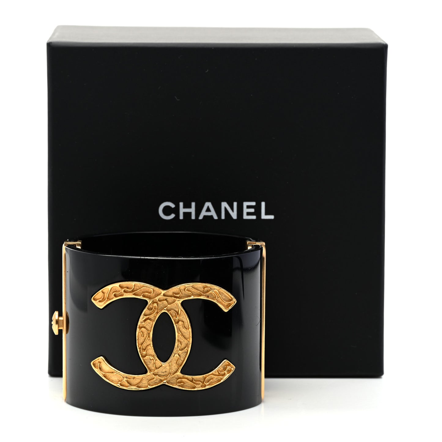 Resin CC Paris Button Cuff Bracelet Black Gold