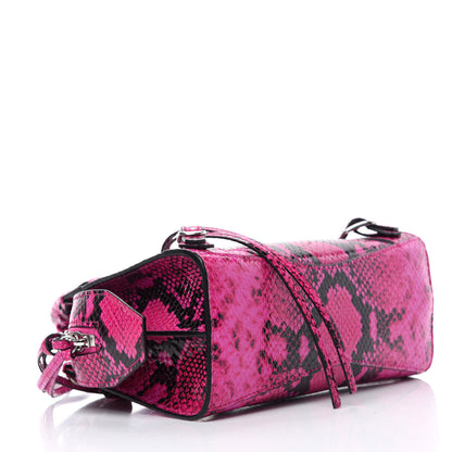 Balenciaga Calfskin Python Effect Neo Classic Silver Hardware Mini City Fuchsia Black 4 of 9