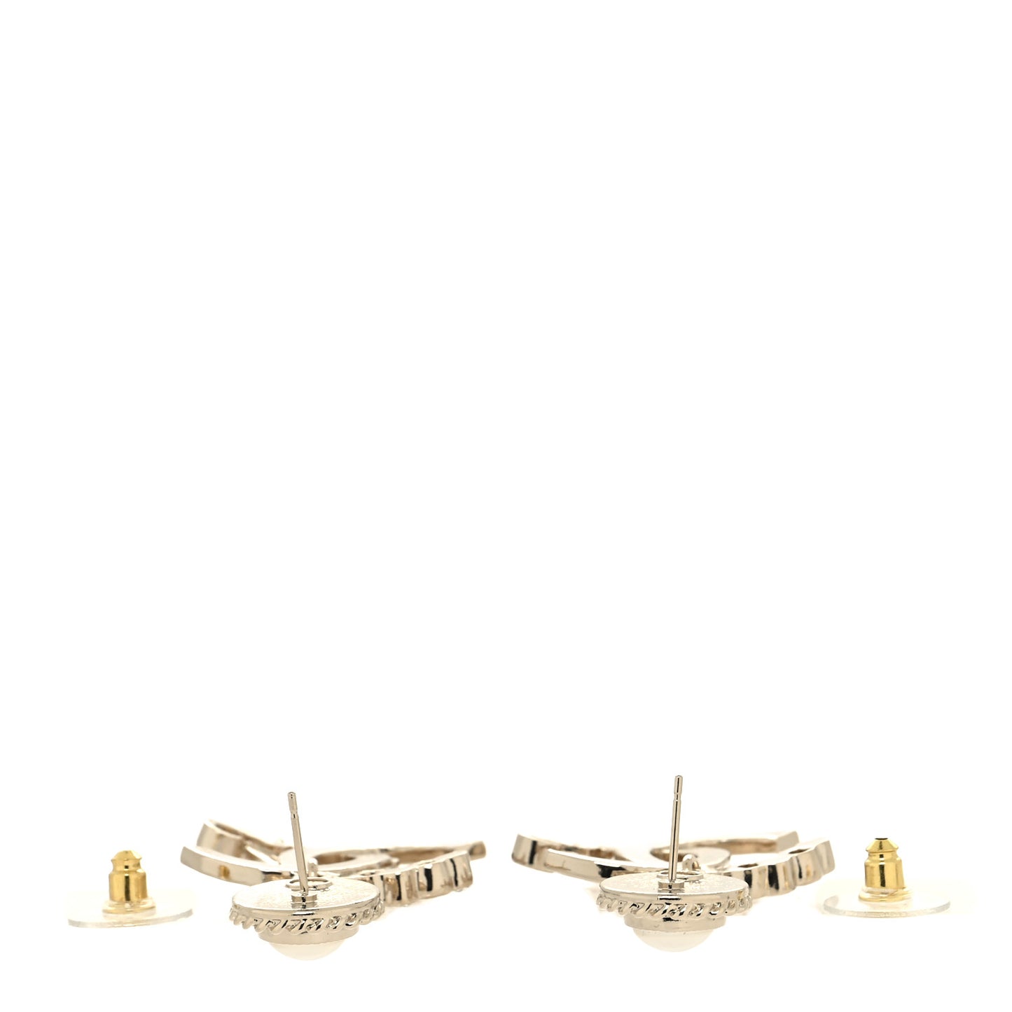 Metal Pearl Crystal Coco Script CC Drop Earrings Gold Gold