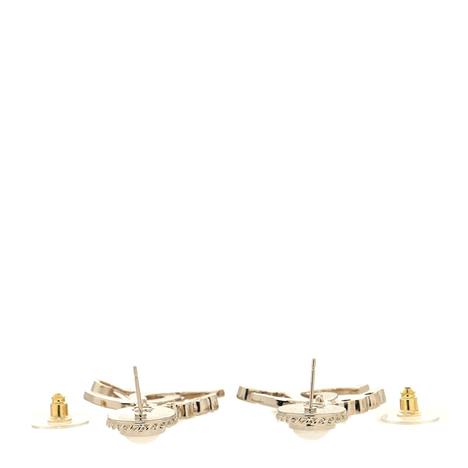 Chanel Metal Pearl Crystal Coco Script CC Drop Earrings Gold Gold 3 of 4