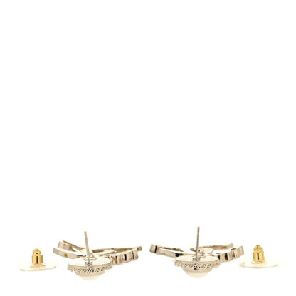 Chanel Metal Pearl Crystal Coco Script CC Drop Earrings Gold Gold 3 of 4