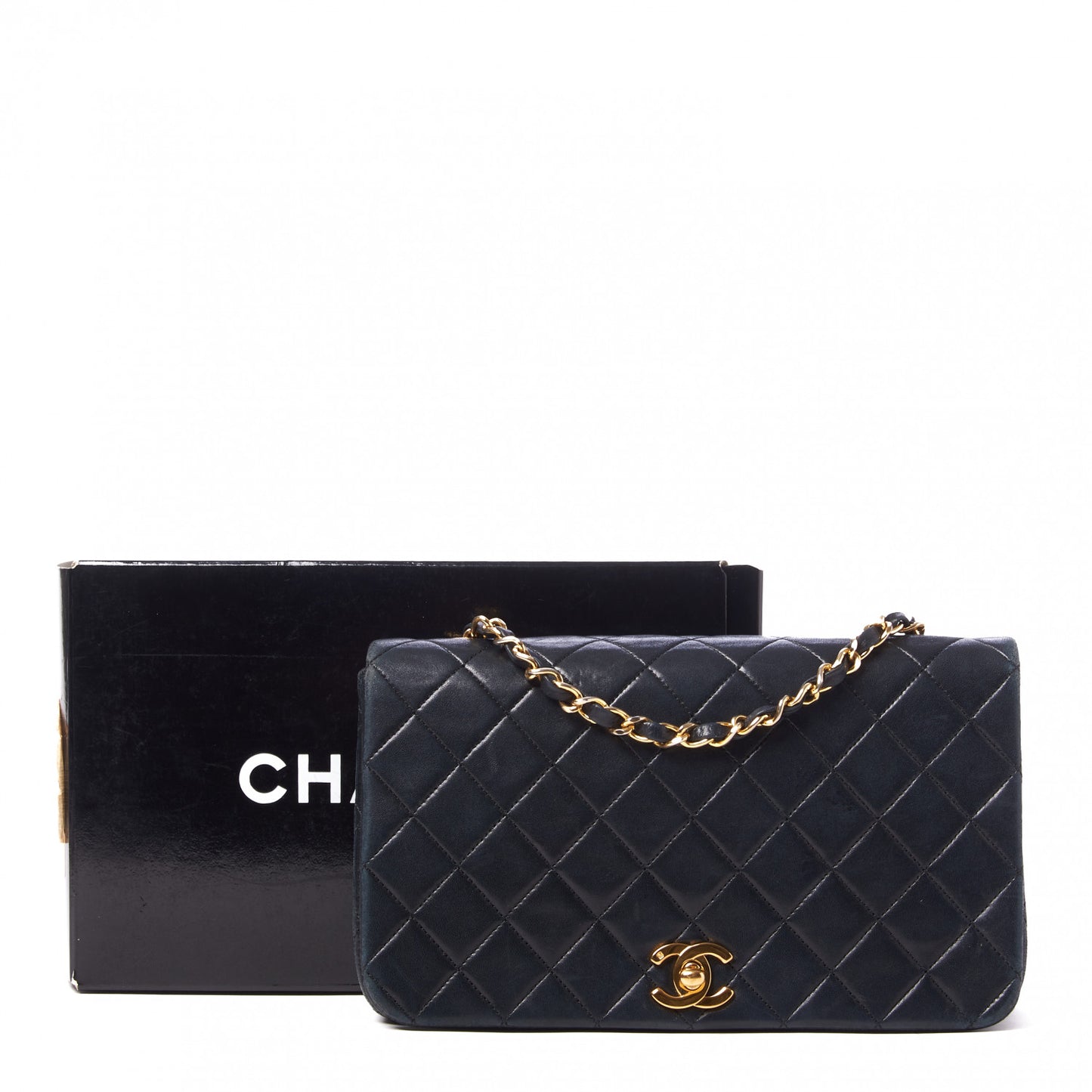Lambskin Quilted Small Single Flap Bag Navy
